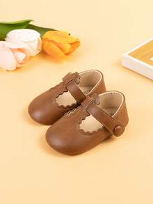 Infant Fashion Solid Color PU Casual Flat Princess Shoes, Pre-Walker - Brown - View 3
