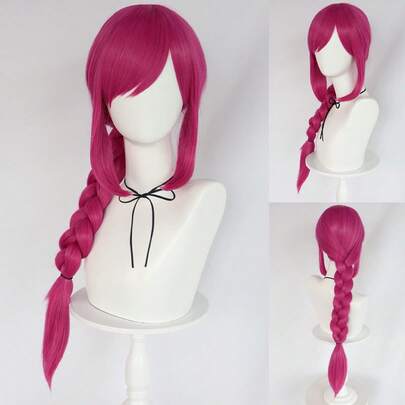 26 英寸热粉色直辫公主卡通角色扮演假发，带刘海，适合女孩万圣节服装学校狂欢节音乐会度假摄影动漫展日常佩戴，合成无胶耐热高温纤维假发