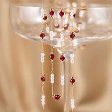 1M Copper Red Transparent Beaded Chain, ABS Faux Pearl Chain For DIY Necklaces, Bracelets, Clothing Accessories - Multicolor - View 2