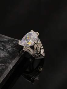 母亲节礼物 时尚不锈钢彩色水晶戒指 水滴形人造锆石 女士百搭生日礼物 送给女孩 - 彩色 - 查看 11