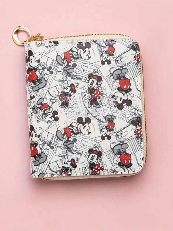 1pc Mickey And Minnie Mouse Wallet - Portable Card Holder, Fashion Zipper Card Case With Coin Purse, Black Plaid Design And Colorful Cartoon Prints, Perfect Choice For Easter, Valentine'S Day, Birthday, Very Suitable For Travel, Outdoor Activities And Gifts, Outdoor Essentials