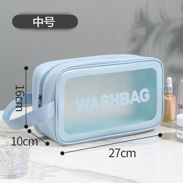 Transparent PU Makeup Bag, Ins Style PVC Portable Frosted Waterproof Handheld Bath Travel Cosmetic Storage Pouch