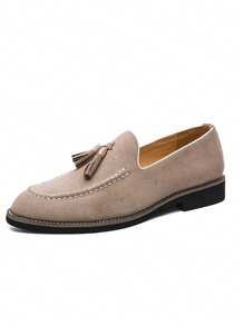 Men's Versatile Business Formal Shoes, Solid Color Casual Slip-On Loafers With Tassels