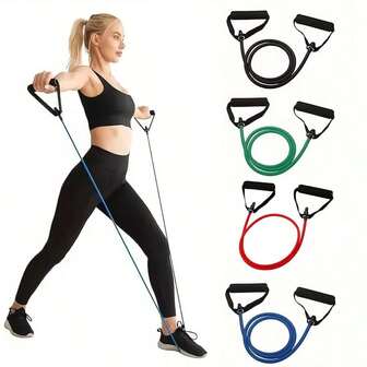 1 件直线拉伸瑜伽锻炼胸部 4 级阻力带，带手柄，适合家庭锻炼和力量训练 - 非常适合瑜伽、普拉提和健身器材家庭锻炼肌肉训练橡胶管健身房配件、运动、健身房、家庭锻炼、带式健身房、阻力带