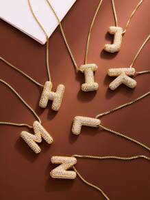 MECYLIFE 1pc Micro-Inlaid Cubic Zirconia Bubble Letter Necklace With 26 Letters Pendant