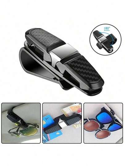 1pc/2pcs Car Sun Visor Sunglasses Clip, Carbon Fiber Sunglasses Holder Clip, Car Accessory Ticket Card Clip Hook