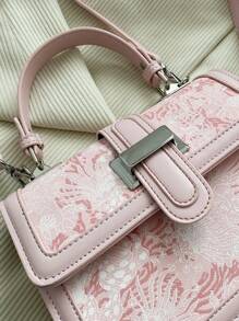 Mini Flower Graphic Square Bag Top Handle Flap
