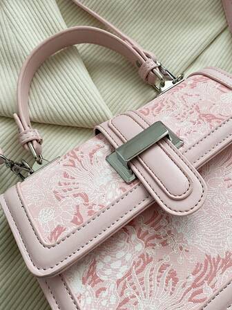 Mini Flower Graphic Square Bag Top Handle Flap