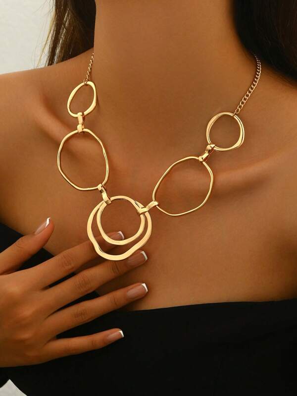 1pc Elegant Minimalist Hollow Circle Pendant Necklace For Women, Suitable For Everyday Wear, Vacation