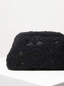 Bolso de embrague de ganchillo con patrón hueco, bolso de playa bohemio, set de ganchillo, artículos indispensables para viajar, atuendos de vacaciones para mujeres, artículos de boda, bolso de graduación, billetera casual de vacaciones (patrón aleatorio)