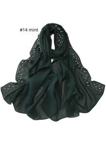 1 Peça Xale Longo de Chifom Elegante com Detalhes de Outono, Lenço Respirável Tradicional, Xale com Pedras de Pérola para Mulheres Muçulmanas