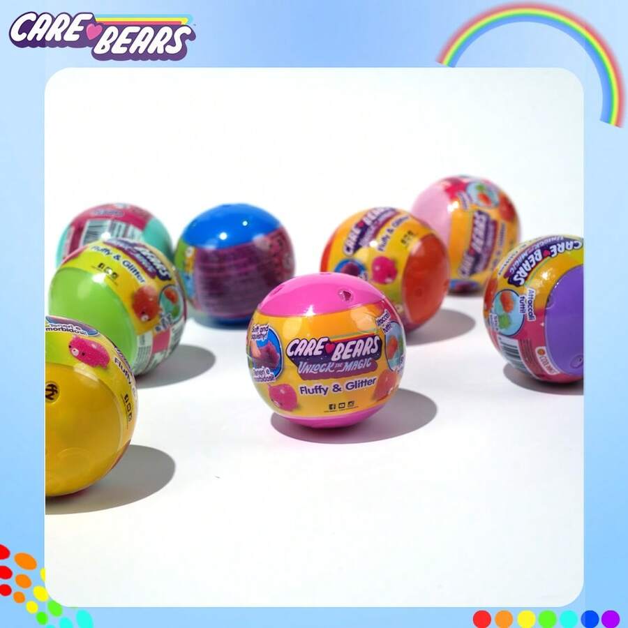 1PC Care Bears Officially Licensed Squishy Squeeze Bear Blind Bag Random One Includes Multi-Coloured Care Bears Cute Stress Relief Toys Glitter Desktop Ornament Decoration Relax Calm Focus Mini Squishy Bear Surprise Gift