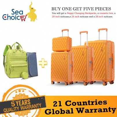 Juego de maletas Sea Choice de 5 piezas, equipaje de mano, maleta rígida con ruedas y estuche de belleza, ligera, con bolsas para pañales