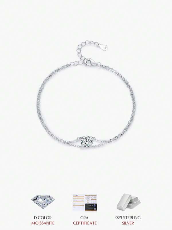 MODIAN MODIAN 1CT D Farbe Moissanit Armband 925 Sterling Silber zarte doppellagige Armbänder als Braut Hochzeit Feinschmuck Geschenke