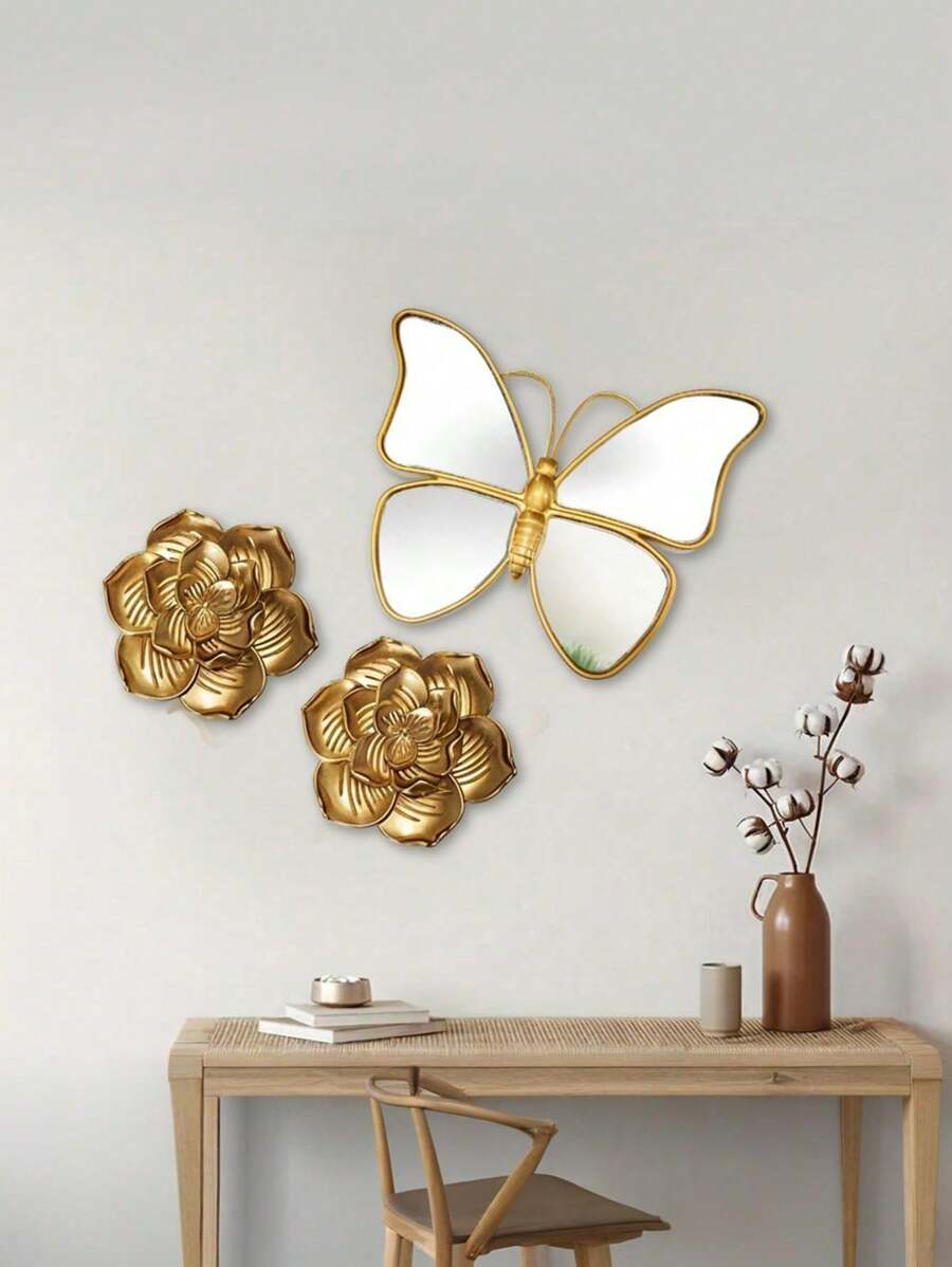 Zestaw dekoracyjnych luster ściennych w stylu vintage z motylami, szklane ozdoby wiszące do akcentów ściennych w salonie - eleganckie dekoracyjne motyle, nie wymagają prądu, idealne na okazje ogólne