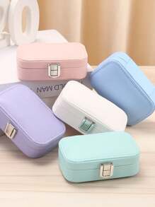 1pc Portable Minimalist Jewelry Organizer Box, Leather Travel Small Accessories Case For Earrings, Necklaces, Rings For Women Storage Organizer Travel Essentials Back To School