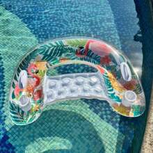 1pc Flamingo & Leaf Design Inflatable Floating Lounge Chair, PVC Inflatable Floating Mat, Inflatable Water Sports Equipment