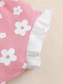 BrownBark 两件套女婴时尚套装，碎花无袖连体衣+短裤套装，休闲日常及户外穿着，春夏款 - 粉色 - 查看 3