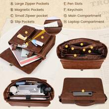 NEWHEY Men Messenger Bag 15.6 Inch Leather Vintage Laptop Briefcase Waterproof Computer Laptop Bag Leather Satchel Bag Large Shoulder Bag For Office Work Travel College Vintage Bags