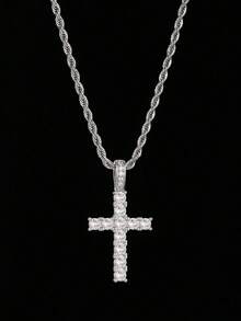 Ciondolo a croce premium con microdiamanti, collana con catena intrecciata, design unisex, adatto come regalo per la Festa della Mamma, San Valentino, Capodanno, vacanze e uso quotidiano