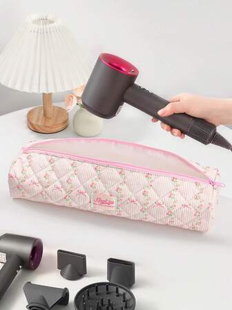 1PC Pink Bowknot And Flower Pattern Hair Dryer Storage Bags Hair Curler Storage Bags For Travel Portable Hair Dryer Storage Bag Travel Portable Multifunctional Cosmetic Bag Cosmetic Storage Travel Toiletry Bag Handbag Dustproof Large Capacity Electric Curling Wand Straight Plate Clip Protective Cover Hair Dryer Storage