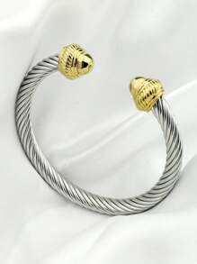 1pc 7mm Stainless Steel Open Bangle Bracelet, Elegant And Fashion Classic Design, Gift For Mom, Lover, Friend