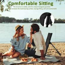 1 pièce Chaise de camping pliable portable de couleurs multiples pour l'extérieur, le jardin, le parc. Chaise paresseuse avec  et coussin. Chaise pliante de pique-nique et de camping confortable pour la plage. Facile à transporter, idéal pour les aventures en extérieur