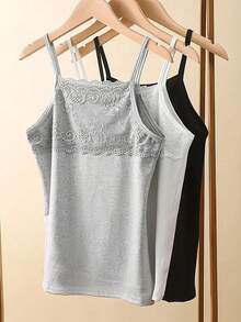 3 件套女士新款莫代尔蕾丝吊带背心，夏季无袖贴身汗衫，百搭吊带背心 - 彩色 - 查看 9