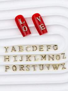 26 pezzi, Charms per unghie con 26 lettere inglesi 3D con strass, accessori per arte di unghie in lega con lettere inglesi, gioielli per decorazioni, accessori fai-da-te per charms, gemme e forniture per unghie
