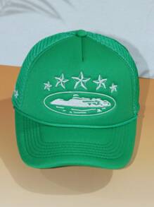 1 pieza Gorra de béisbol de moda, gorra de malla con costura de estrellas para verano, estilo casual y versátil. Nota: Puede haber compresión del embalaje al recibirlo, con instrucciones de cuidado incluidas.
