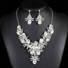1 Set Women's Jewelry Set: Necklace, Earrings 3pcs, Bridal Evening Party Accessory, Fashionable Luxury Shiny Rhinestone Set