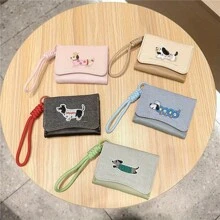 1pc Fashionable Beagle Dog Embroidered Synthetic Leather Wallet With Lanyard, Compact Trifold Coin Purse And Card Holder, Sweet Style, Suitable For Travel Or Daily Use For Women Wallet Mini Wallet Purse Wallet Card Wallet Wristlet Wallet