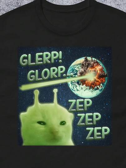 Funny Alien Cat Graphic Tee | 100% Cotton, Lightweight, Breathable - Perfect For Summer Casual Wear