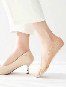 5 Pairs Plus Size Women Thin Summer Lace Trim Non-Slip Ankle Socks, Invisible Socks Compatible With Shoes, Suitable For Weddings, Graduations, Travels, Mothers - Multicolor - View 2