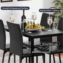Dining Table And Chairs Set Of 4, Modern Dining Table Set Kitchen Furniture, Marble Effect Dining Table With 4 PU Leather Dining Chairs, 120CM Dining Room Set For Home Kitchen (Black Table & Chair) - Black Chair + Black Table - View 5