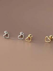 一对简约镂空心形螺丝耳钉，适合青少年日常佩戴的珠宝礼物 - 彩色 - 查看 10