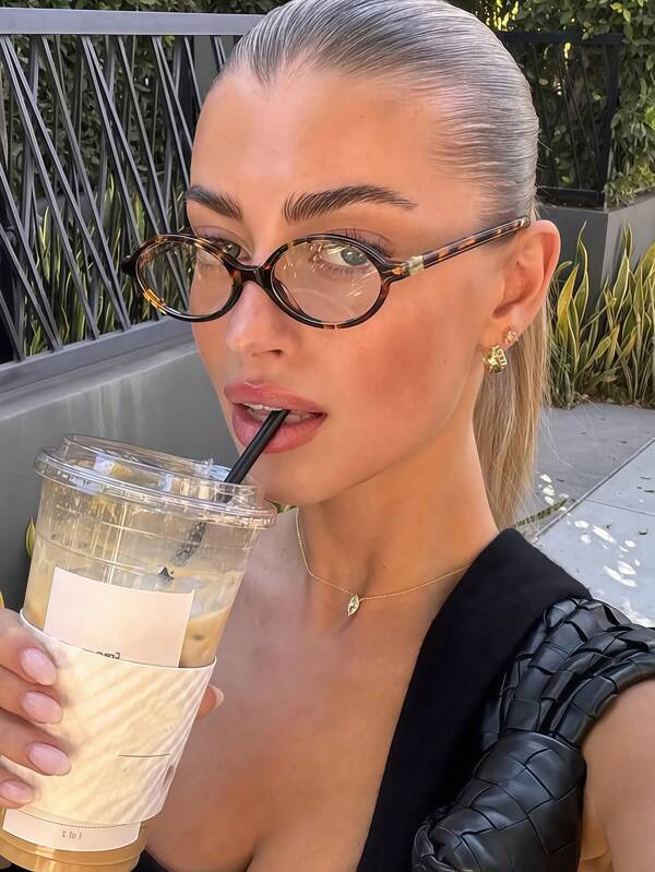 1pc Retro Hip Hop Style Small Oval Frame Glasses For Women, Minimalist & Versatile Fashion Eyewear