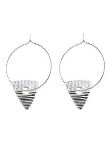 1 Pair Vintage Style Hoop Earrings And Triangle Dangle Earrings - Ancient Silver - View 2