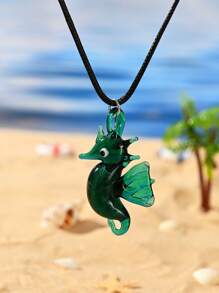 1pc Multicolor Hand-Painted Glazed Ceramic Marine Life Seahorse Pendant Necklace, Suitable For Daily Wear, Beach Vacation, Parties, And Romantic Gift For Valentine's Day