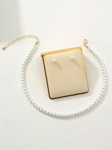 1 Set Pearl Necklace & Earrings Jewelry Set, Vacation Style - White - View 3