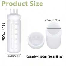 3Pcs 3 Hole Squeeze Condiment Bottles 10oz/300ml Plastic Squeeze Bottles Salad Dressing Container Sauces Squeeze Bottles For Sauce Oil Vinegar Ketchup Mustard Salad Dressing Accessories - White - View 4