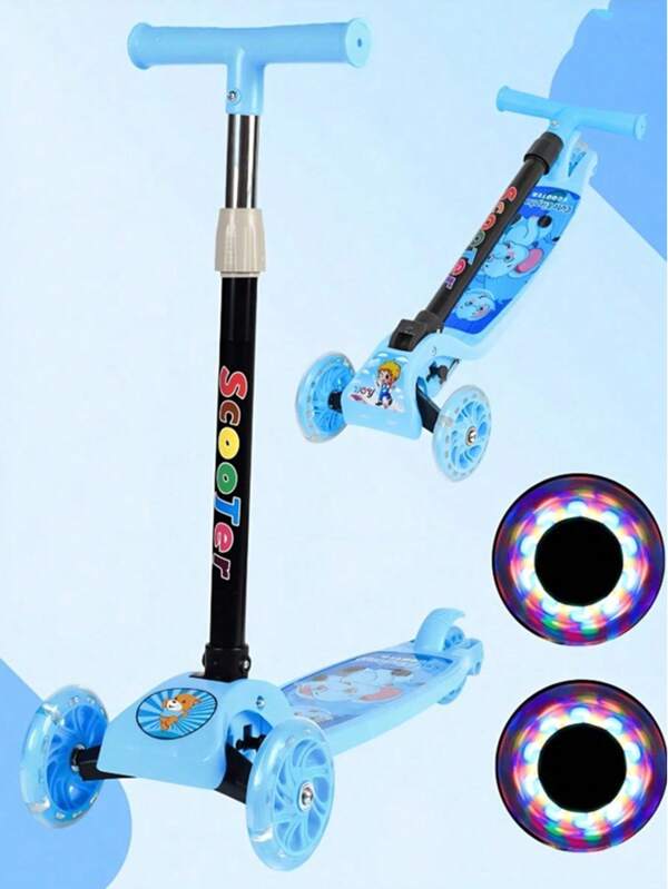 Patín Del Diablo Con Luz En Las llantas, Scooter Plegable Para Niños Con 3 Ruedas, Con Luz y Freno Trasero, Patinete Plegable Para Niños, Patines Para Niñas y Niños, Juguetes Para Niños y Niñas, Juguetes Para Dia del Niño