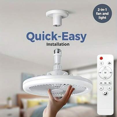 1pc 10inch Socket Fan Light, Three-Speed Wind, 3 Colors, 3000K-6500K, Dimmable, LED, With Remote Control, White, E26/E27 Light Socket, Upgrade Crystal Lampshade, For Bedroom, Kitchen, Storage Room, Closet