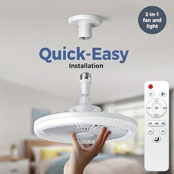 1 buc. Ventilator cu priză, vânt cu trei viteze, 3 culori, 3000K-6500K, reglabil intensitatea luminii, LED, cu telecomandă, alb, soclu E26/E27, abajur de cristal modern, pentru dormitor, bucătărie, cameră de depozitare, dulap