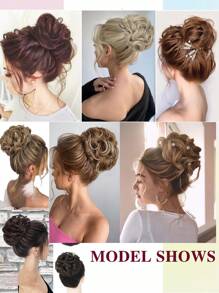 Synthetic Messy Bun Hair Pieces, Curly Wavy Bun Hair Band, Suitable For Women's High Bun Ponytail Hair Pieces