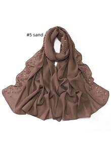 1 Peça Xale Longo de Chifom Elegante com Detalhes de Outono, Lenço Respirável Tradicional, Xale com Pedras de Pérola para Mulheres Muçulmanas