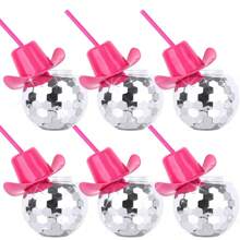 Disco Ball Cup, Pink Cowboy Hat Cup With Straw, Glitter Ball Cup, Disco Ball Plastic Cup With Straw, Cowboy Western Party Supplies Cup, Reusable Party Cup