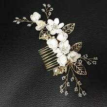 Elegant Vintage 5pcs Pearl & Rhinestone Hairpin Set - U-Shaped Bridal Hair Accessories With Handcrafted Beaded Leaf Design