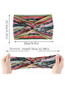 1条波西米亚风女士宽发带，复古印花弹力交叉发带，瑜伽/跑步运动发带，波西米亚休闲街头涤纶纤维发带，四季皆宜，秋季女士围巾冬季发饰，适合度假装扮，女士头巾柔软头巾夏季 - 彩色 - 查看 11