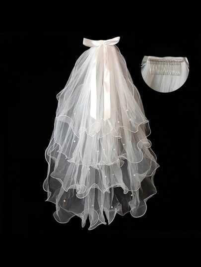 1pc High-End 4-Layer Pearl Bowknot Bridal Wedding Veil, Elegant Bowknot, Suitable For Wedding, Photography, And Various Formal Events Fall Clothes For Women